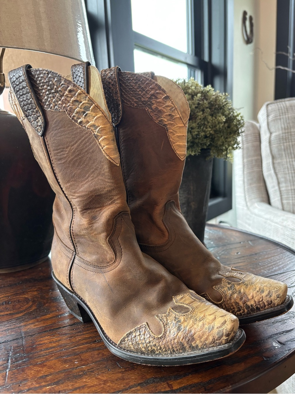 VTG DURANGO Western Leather Snakeskin Cowgirl Rodeo Boots, Two-Tone, 7 1/2 M